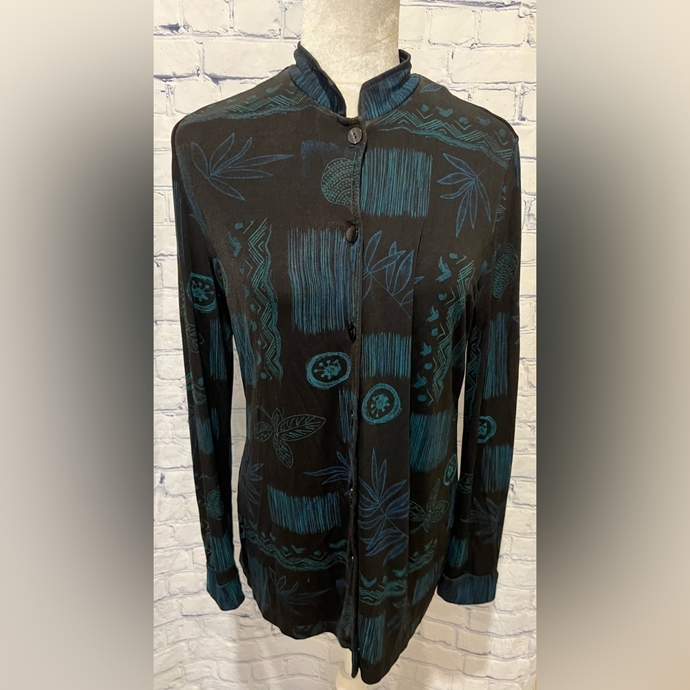 COLDWATER CREEK Women's Slinky Travel Knit Blouse Multicolor Travelers Button S